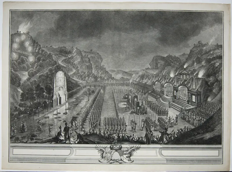 Kupferstich nach Jacob Fehling 1724, Bergmannsaufzug im Plauenschen Grund